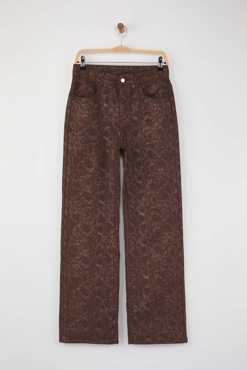 Kahverengi Yılan Desenli Yüksek Bel Wide Leg Jeans TWOAW26JE00153