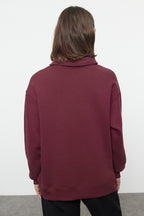 Trendyolmilla Bordo Oversize Kalıp Kalın içi Polarlı Slogan Baskılı Fermuarlı Örme Sweatshirt TWOAW25SW00134