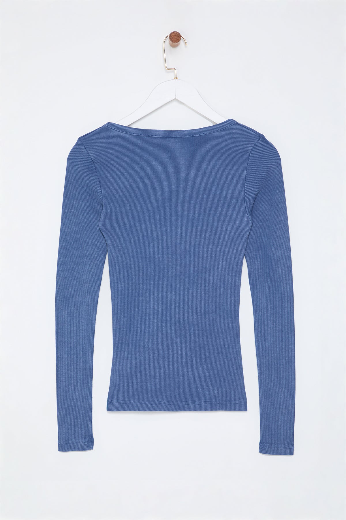 Indigo Eskitme/Soluk Efektli Fitilli Havuz Yaka Vücuda Oturan Pamuklu Örme Bluz TWOAW24BZ00301