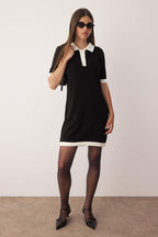 Trendyolmilla Siyah Renk Bloklu Kısa / Mini Polo Yaka Triko Elbise TWOAW26EL00105