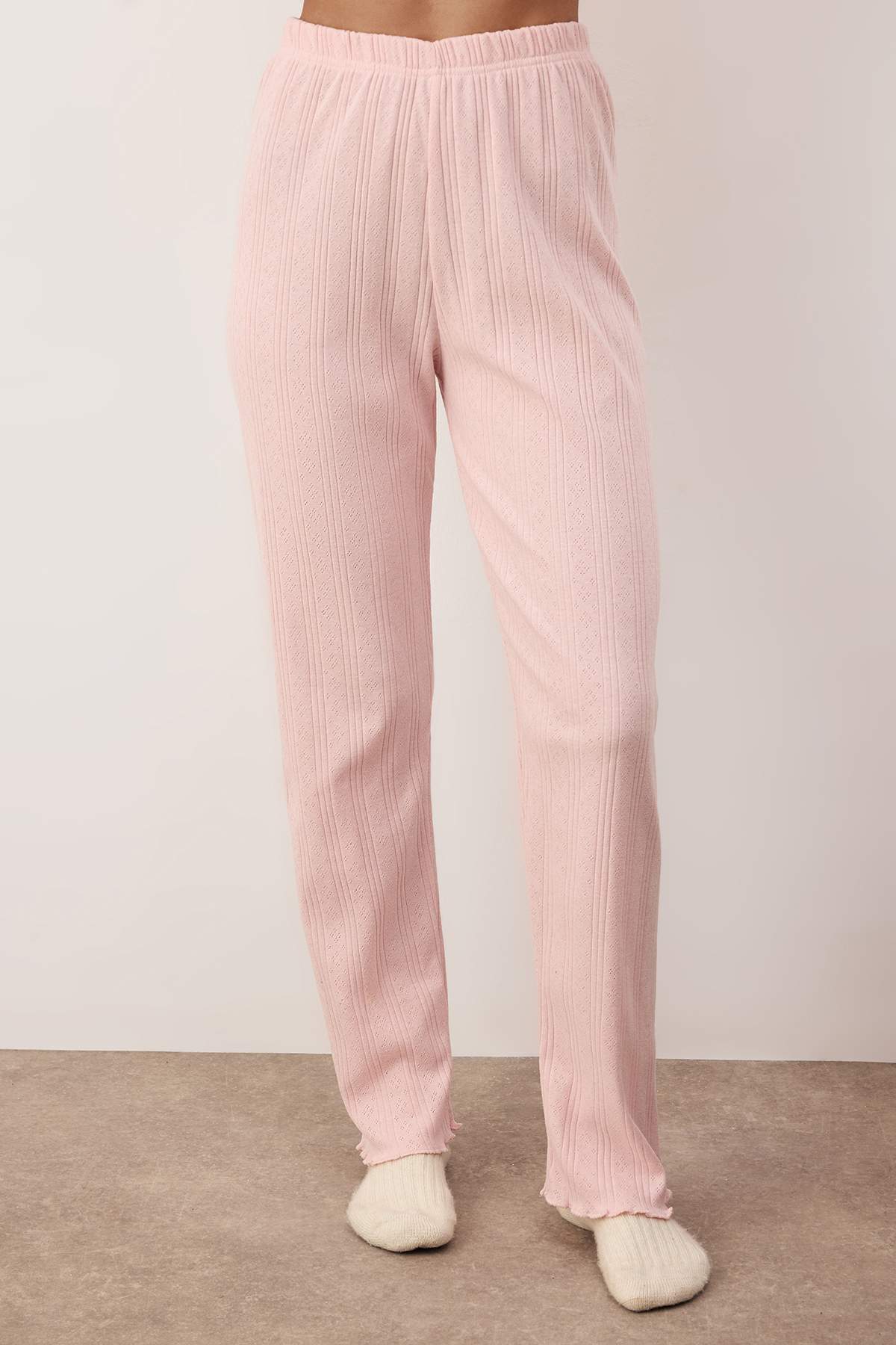 Trendyolmilla Yeşil Hırkalı Pointel/Fitilli Baby Overloklu Örme Pijama Takımı THMAW26PT00219