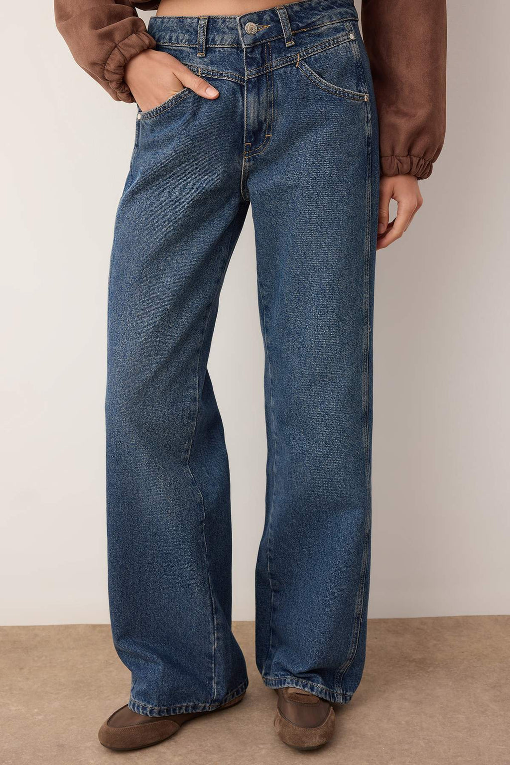Koyu Mavi Normal Bel Dikiş Detaylı Wide Leg Jeans TWOAW26JE00223