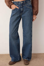 Koyu Mavi Normal Bel Dikiş Detaylı Wide Leg Jeans TWOAW26JE00223
