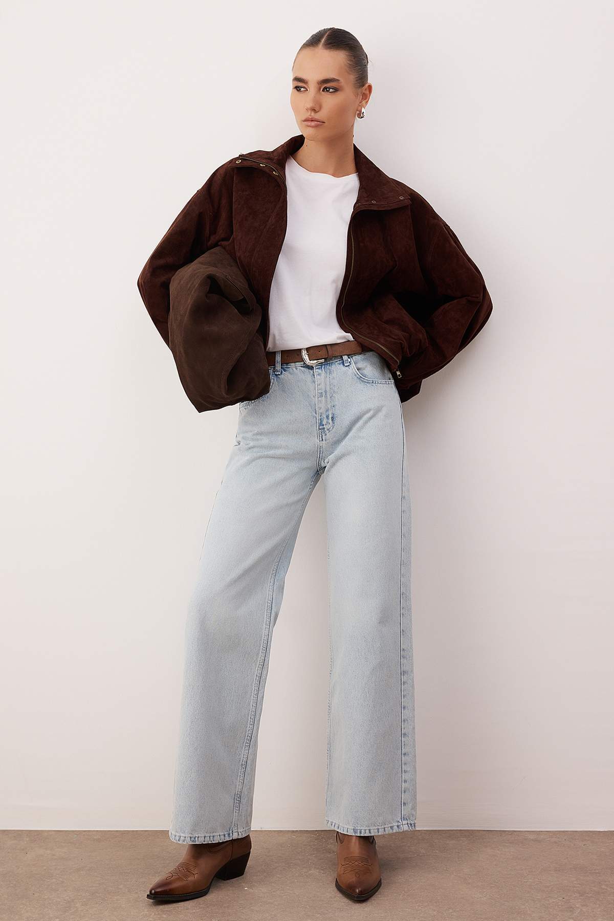 Açık Mavi Kemerli Yüksek Bel Wide Leg Palazzo Jeans TWOAW26JE00271