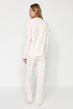 Trendyolmilla Mürdüm %100 Pamuklu Kalpli Gömlek-Pantolon Örme Pijama Takımı THMAW24PT00253
