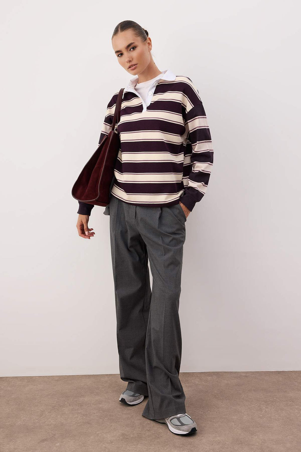 Çok Renkli Çizigli Polo Yaka Oversize/Geniş Kalıp Örme Sweatshirt TWOAW26SW00245