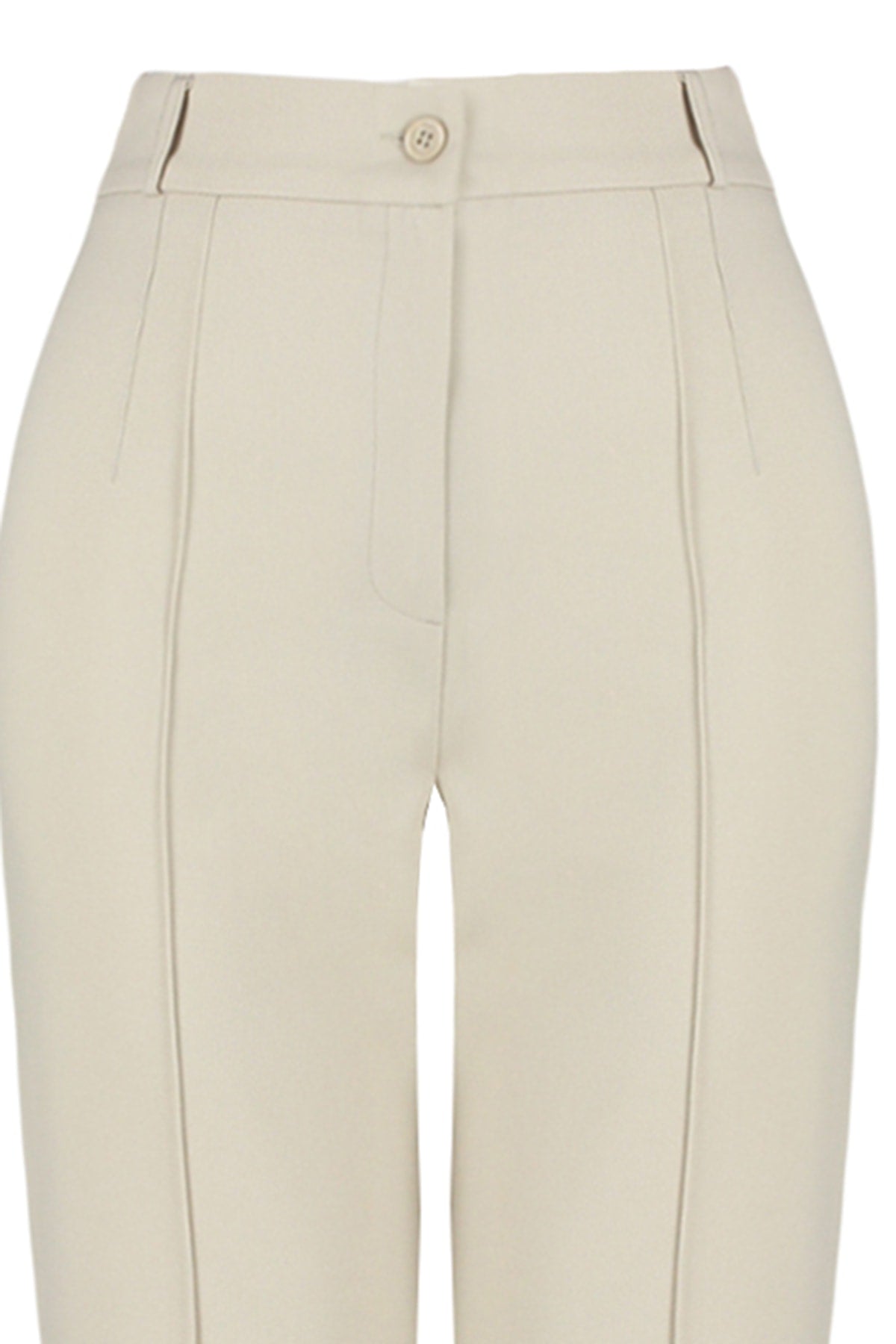 Trendyolmilla Vizon Straight/Düz Kesim Yüksek Bel Nervür Dikişli Dokuma Pantolon TWOSS21PL0093