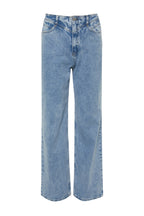 Trendyolmilla Koyu Mavi Bel Detaylı Yüksek Bel Wide Leg Jeans TWOSS21JE0385