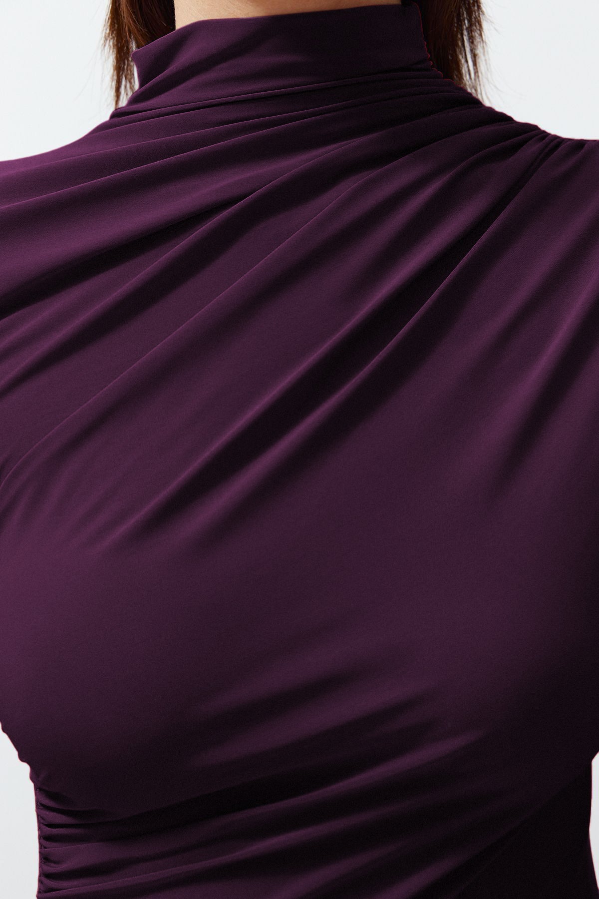 Trendyolmilla Mürdüm Büzgülü Kare Yaka Vücuda Oturan Esnek Örme Bluz TWOSS24BZ00487