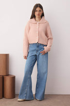 Trendyolmilla Ekru  Oversize/Geniş Kalıp Crop  Triko Hırka TWOAW26HI00179