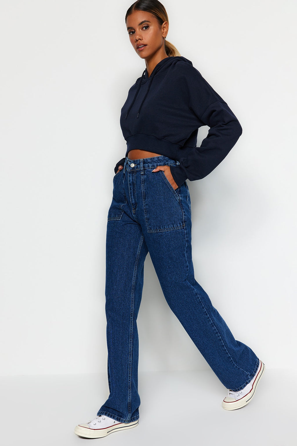 Trendyolmilla Siyah Cep Detaylı Yüksek Bel Wide Leg Jeans TWOAW22JE0595