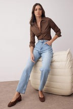 Trendyolmilla Açık Mavi Yüksek Bel Rahat Straight Düz Kesim Boru Paça Jeans TWOAW26JE00063