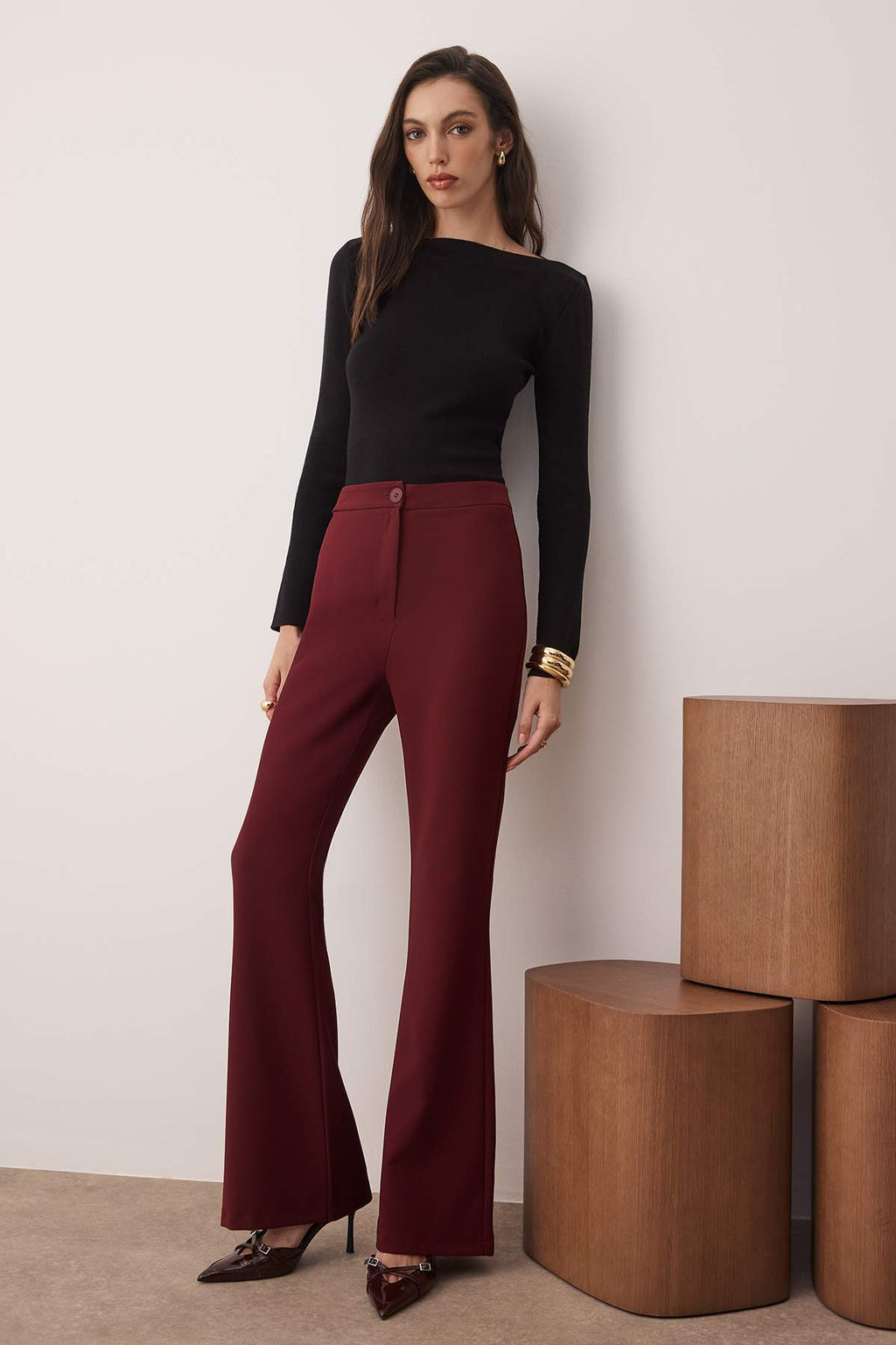 Trendyolmilla Gri İspanyol Paça Flare Bootcut Dokuma Kumaş Pantolon TOFAW19BB0581