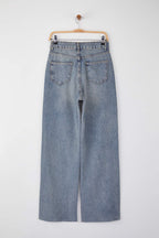 Trendyolmilla Koyu Mavi Yüksek Bel Paçası Kesikli Geniş Paça Wide Leg Jeans TWOAW26JE00089