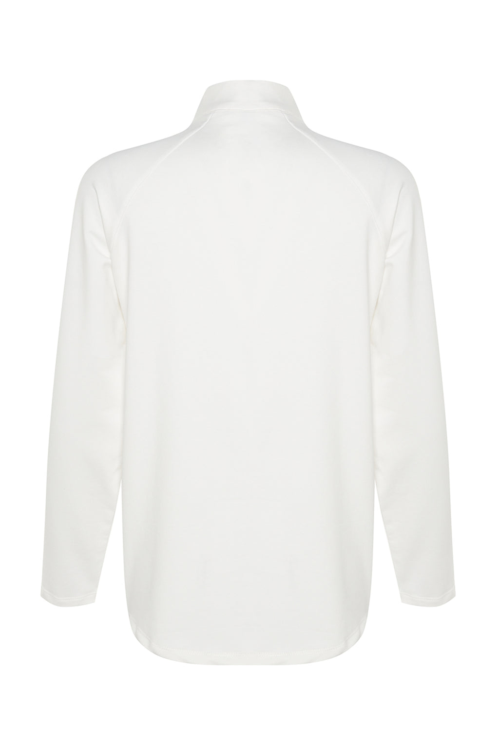 Kaymak Beyazı Pamuklu Fermuar Detaylı Dik Yaka Örme Spor Sweatshirt TWOAW22SW0187