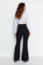 Siyah Flare İspanyol Paça Yüksek Bel Bootcut Dokuma Kumaş Pantolon TWOAW20PL0094