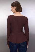 Trendyolmilla Siyah Kayık Yaka Peplum/Belden Oturmalı Regular Boy Örme Bluz TWOAW26BZ00166