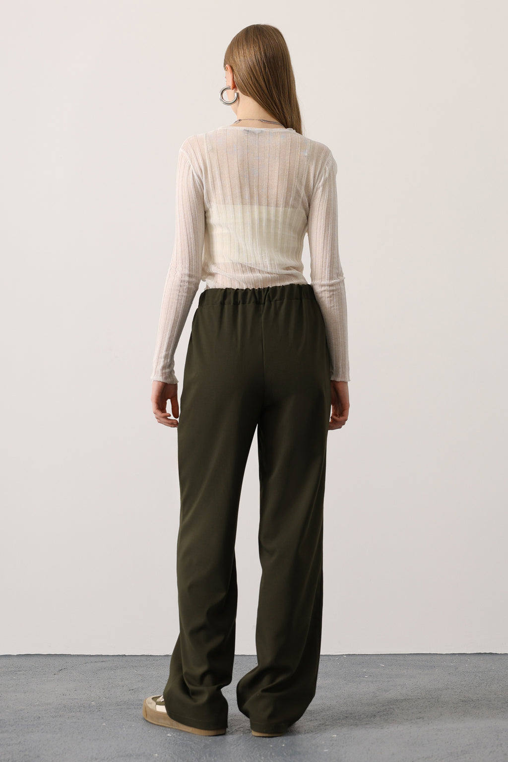 Haki Beli Lastikli Wide Leg/Geniş Paça Pantolon TWOAW26PL00132