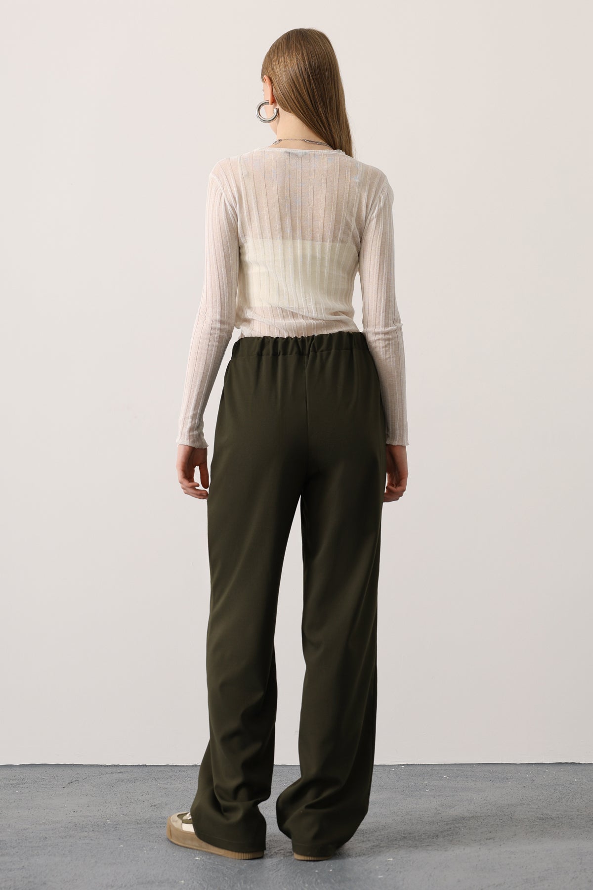 Haki Beli Lastikli Wide Leg/Geniş Paça Pantolon TWOAW26PL00132