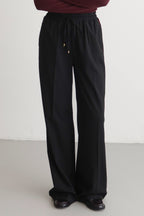 Trendyolmilla Siyah Bordo Çizgili Beli Lastikli Wideleg/Geniş Paça  Dokuma Pantolon TWOAW26PL00174