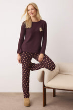 Trendyolmilla Bordo Kurdele/Fiyonklu Yumuşak Kışlık Waffle Örme Pijama Takımı THMAW26PT00187