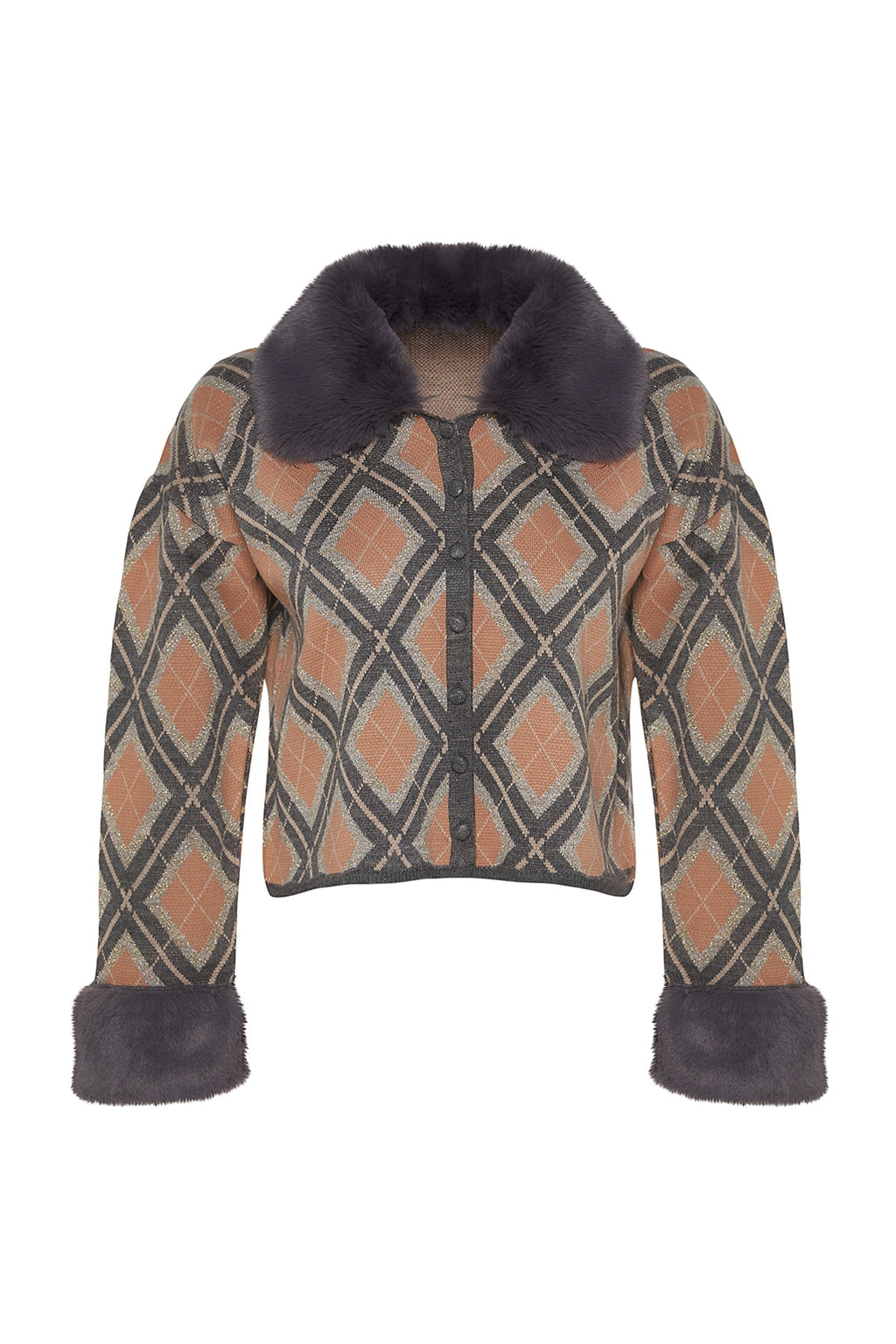 Trendyolmilla Siyah Çıkartılabilir Suni Kürklü Simli Crop Triko Hırka TWOAW24HI00043