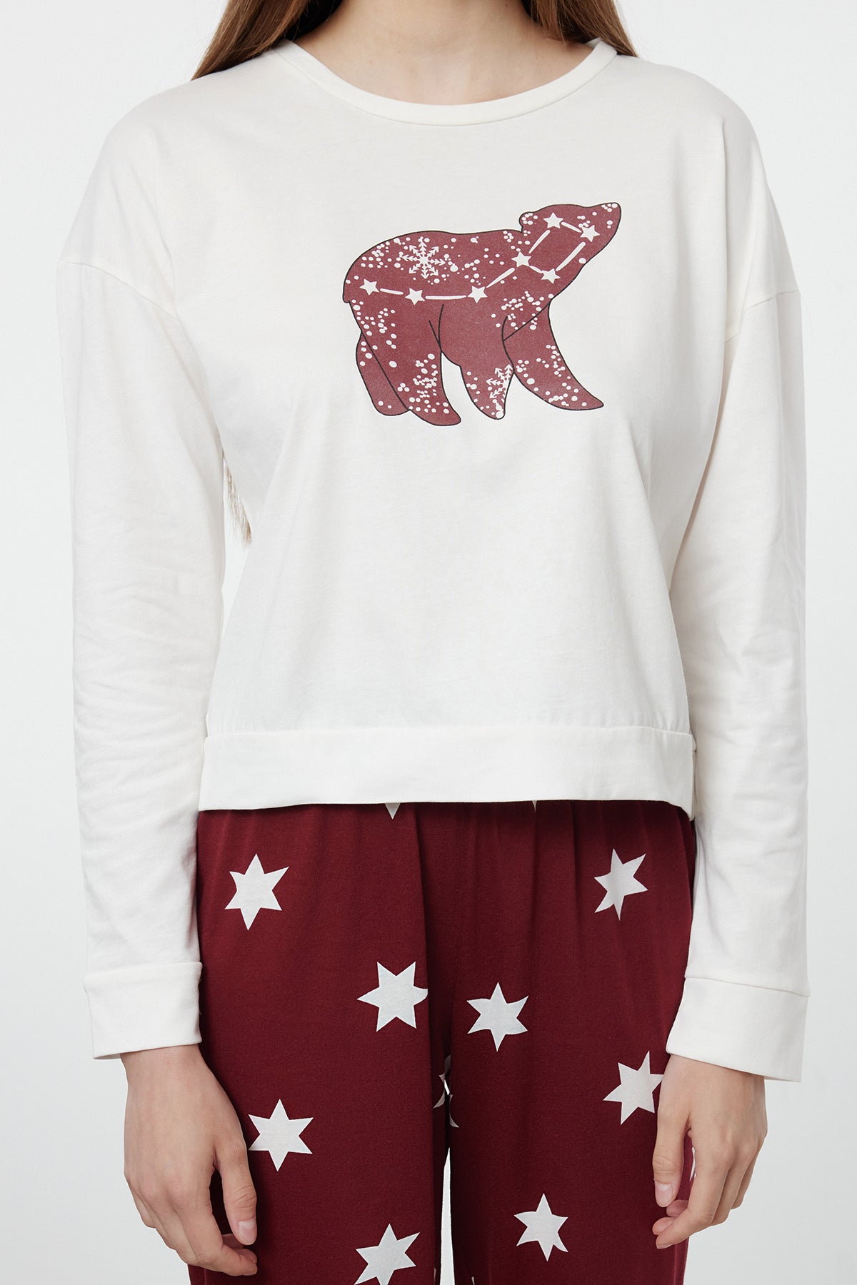 Trendyolmilla Beyaz %100 Pamuklu Yıldız Desenli Örme Pijama Takımı THMAW21PT0241