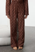 Trendyolmilla Siyah %100 Pamuklu Puantiye ve Kalpli Örme Pijama Takımı THMAW25PT00039
