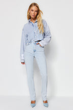 Trendyolmilla Antrasit Yüksek Bel Comfort/Esnek Bootcut Jeans TWOAW23JE00657