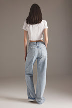 Mavi Kurdele/Fiyonk Detaylı Taşlı Normal Bel Wide Leg Geniş Paça Jeans TWOSS25JE00234