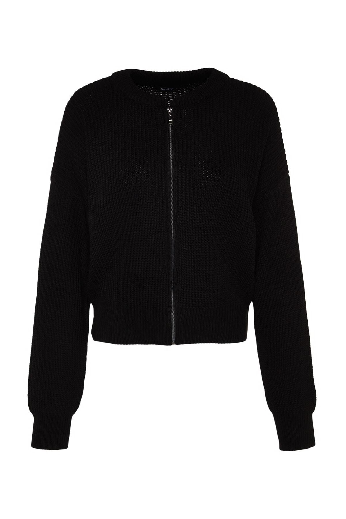 Trendyolmilla Indigo Geniş Kalıp Bomber Yaka Fermuarlı Triko Hırka TWOAW24HI00153