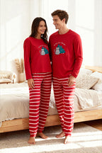 Trendyolmilla Kadın Couple/Çift Lacivert %100 Pamuklu Çizgili Yılbaşı Temalı Örme Pijama Takımı THMAW25PT00164