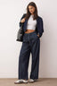Koyu Mavi Beli Bağlama Detaylı Yüksek Bel Ekstra Wide Leg Jeans TWOAW26JE00236