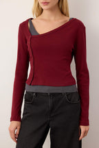 Trendyolmilla Lacivert-Gri 2'li Takım Asimetrik Yaka Düğmeli Vücuda Oturan Esnek Örme Bluz TWOAW26BZ00042