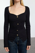 Siyah  Örme Bluz TWOAW25BZ00200