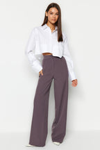 Trendyolmilla Antrasit Wide Leg/Geniş Paça Dokuma Kumaş Pantolon TWOAW22PL0139