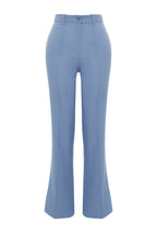Trendyolmilla Indigo Straight/Düz Kesim Yüksek Bel Nervür Dikişli Dokuma Pantolon TWOSS21PL0093