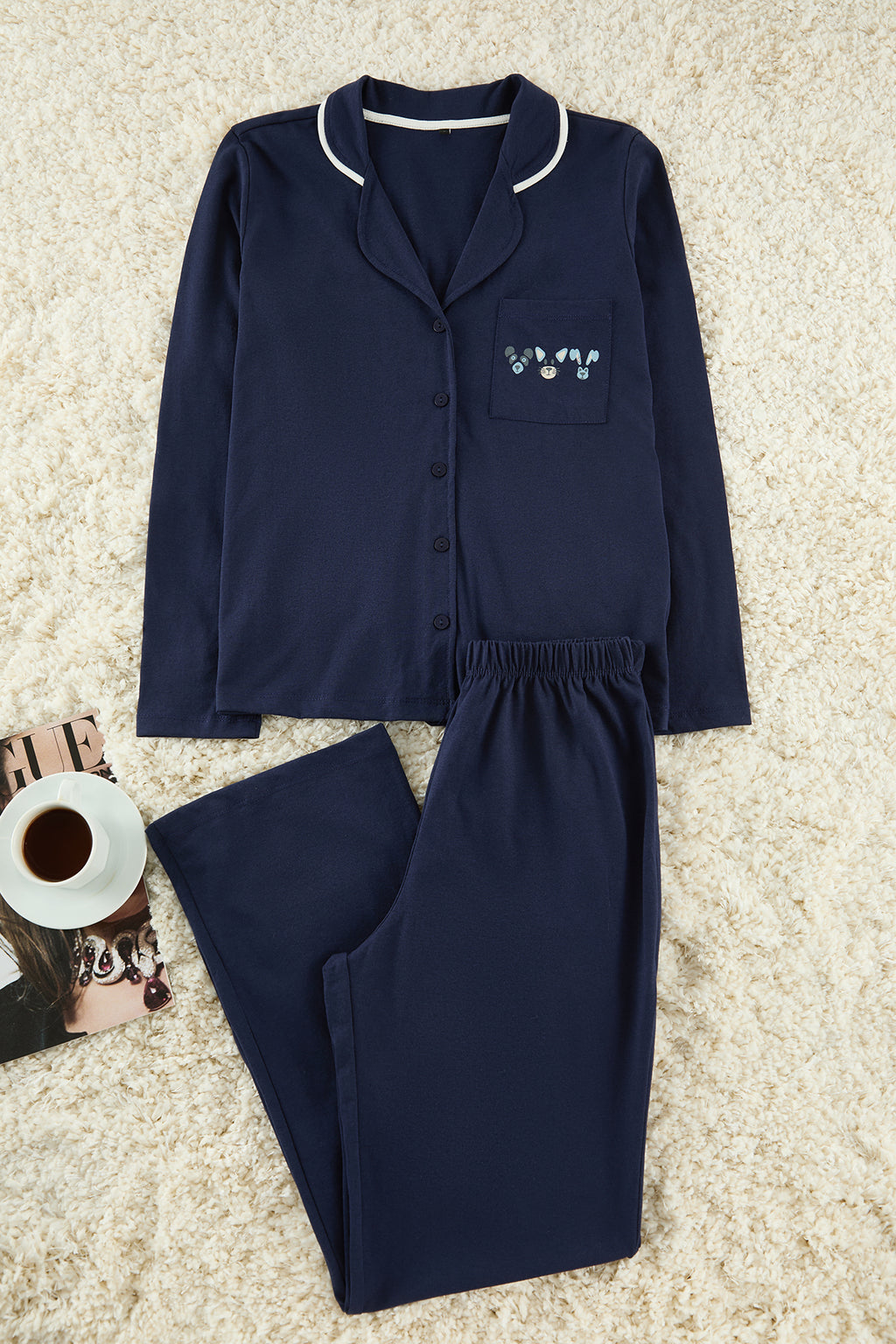 Trendyolmilla Gri %100 Pamuklu Biye ve Cep Detaylı Baskılı Örme Pijama Takımı THMAW22PT0785