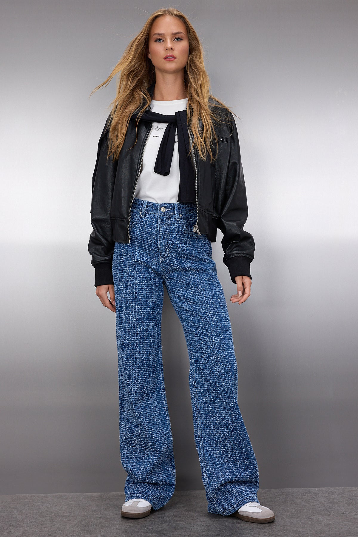 Mavi Dokulu Yüksek Bel Wide Leg Geniş Paça %100 Pamuk Non-Stretch Jeans TWOSS25JE00043