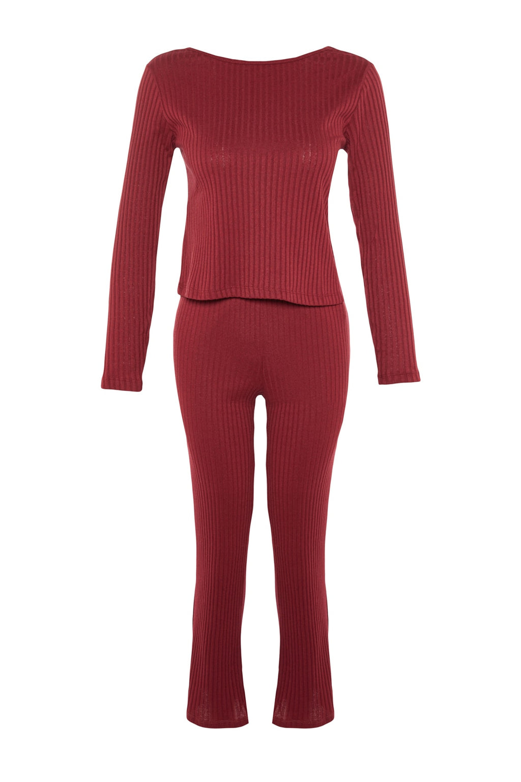 Trendyolmilla Bordo Slogan Lastik Detaylı Fitilli Örme Pijama Takımı THMAW21PT0269