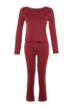 Trendyolmilla Bordo Slogan Lastik Detaylı Fitilli Örme Pijama Takımı THMAW21PT0269