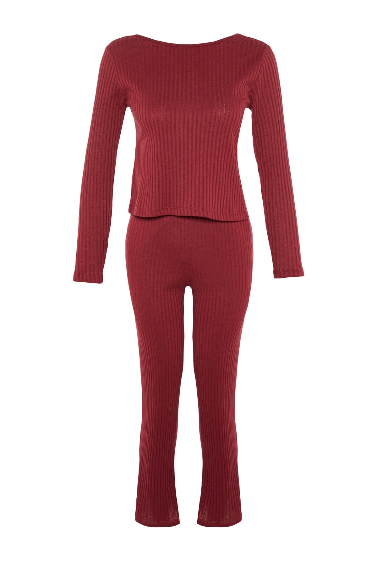 Trendyolmilla Bordo Slogan Lastik Detaylı Fitilli Örme Pijama Takımı THMAW21PT0269