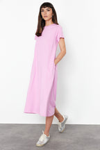 Trendyolmilla Haki Cepli Bisiklet Yaka A-Line Örme Midi Elbise TWOSS24EL00169