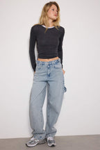 Trendyolmilla Açık Mavi More Sustainable Bol Kesim Yüksek Bel Carpenter Skater Jeans TWOAW24JE00308
