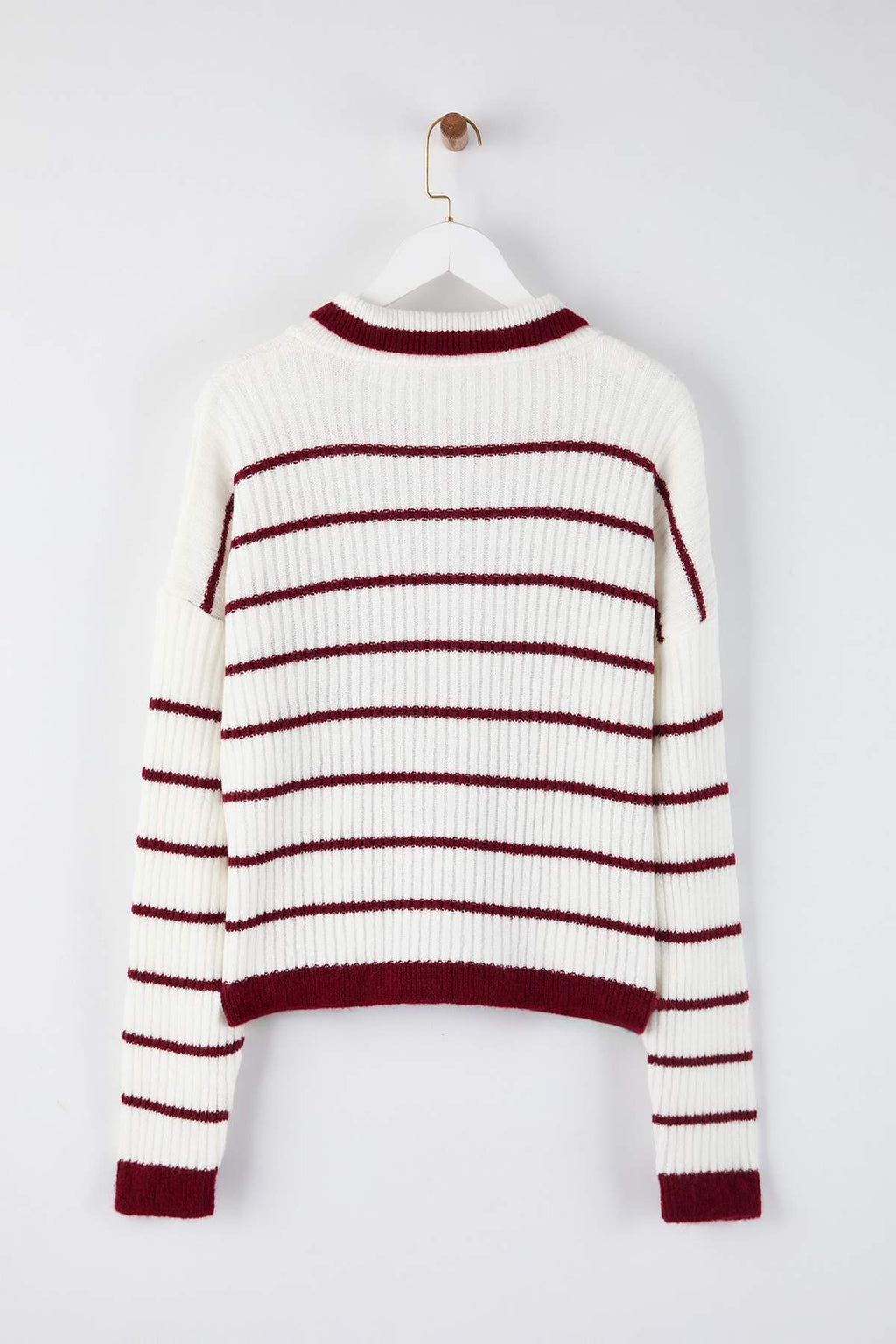 Beyaz Polo Yaka Çizgili Triko Kazak TWOAW26KZ00268