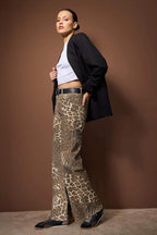 Çok Renkli Leopar Desenli Yüksek Bel Wide Leg Jeans TWOAW26JE00291