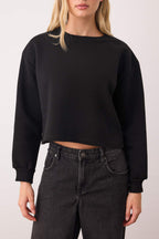 Trendyolmilla Siyah Kalın İçi Polarlı Bisiklet Yaka Crop Örme Sweatshirt TWOAW26SW00093