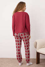 Kadın Couple/Çift Bordo %100 Pamuklu Yılbaşı Temalı Ekoseli Örme Pijama Takımı THMAW26PT00170