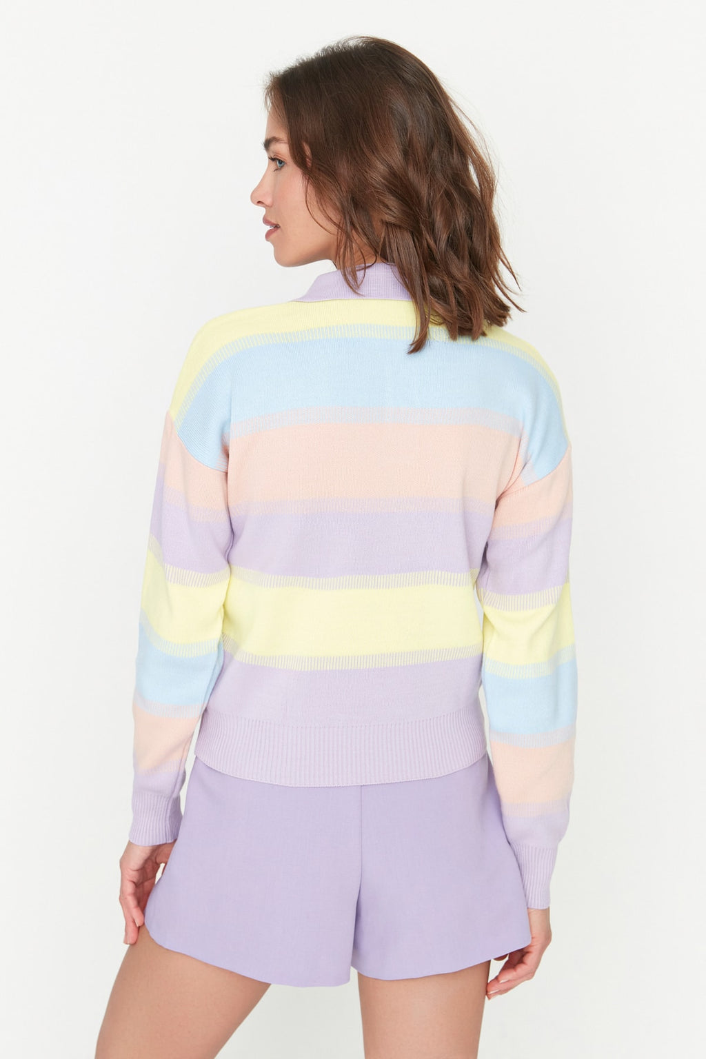 Trendyolmilla Açık Mavi Çizgili Polo Yaka Triko Kazak TWOAW22KZ0193