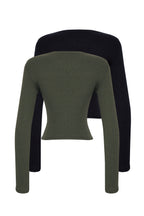 Trendyolmilla Kahverengi-Bej 2'li Paket Vücuda Oturan Bisiklet Yaka Fitilli Crop Esnek Örme Bluz TWOAW22BZ0331